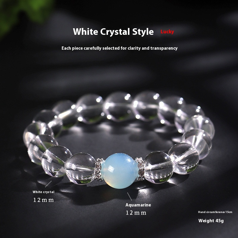 Clear Quartz & Aquamarine Beaded Bracelet – 8/10/12mm Crystal Jewelry for Women | Elegant Energy Healing Hand Chain