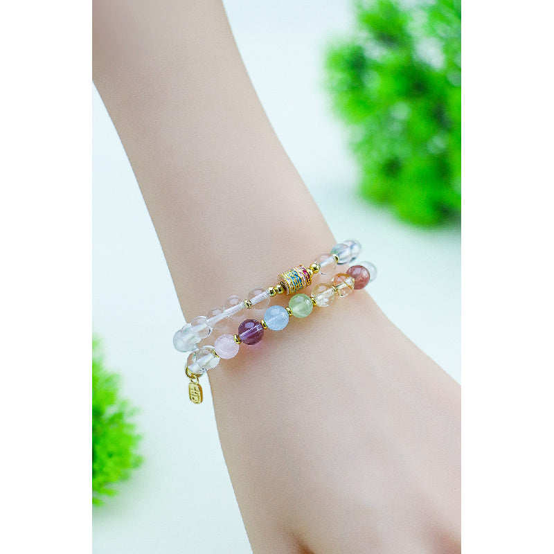 6MM-8MM White Crystal Multi-Color Scripture Beaded Bracelet for Women – Sweet Rainbow Amethyst Multi-Stone Spiritual Jewelry