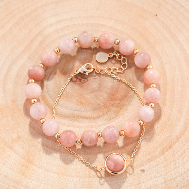 Strawberry Quartz & Rose Quartz Double Layer Bracelet – Lucky Pink Crystal Charm for Women | Attract Love & Custom Design Available