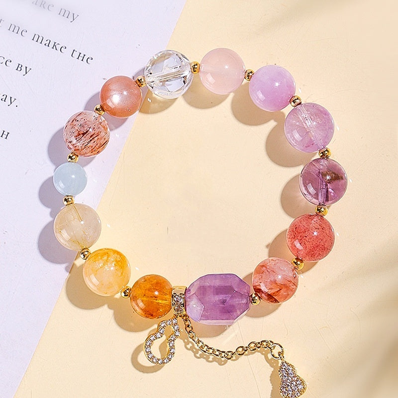 Natural Crystal Multi-Gem Amethyst Bracelet for Women Good Luck Hand String Jewelry