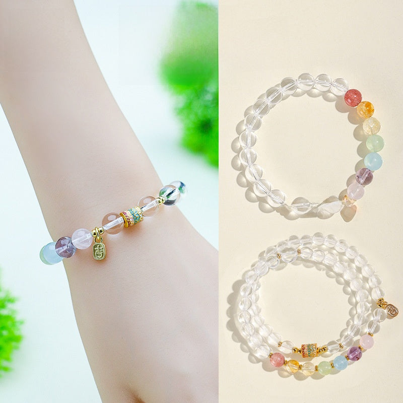 6MM-8MM White Crystal Multi-Color Scripture Beaded Bracelet for Women – Sweet Rainbow Amethyst Multi-Stone Spiritual Jewelry