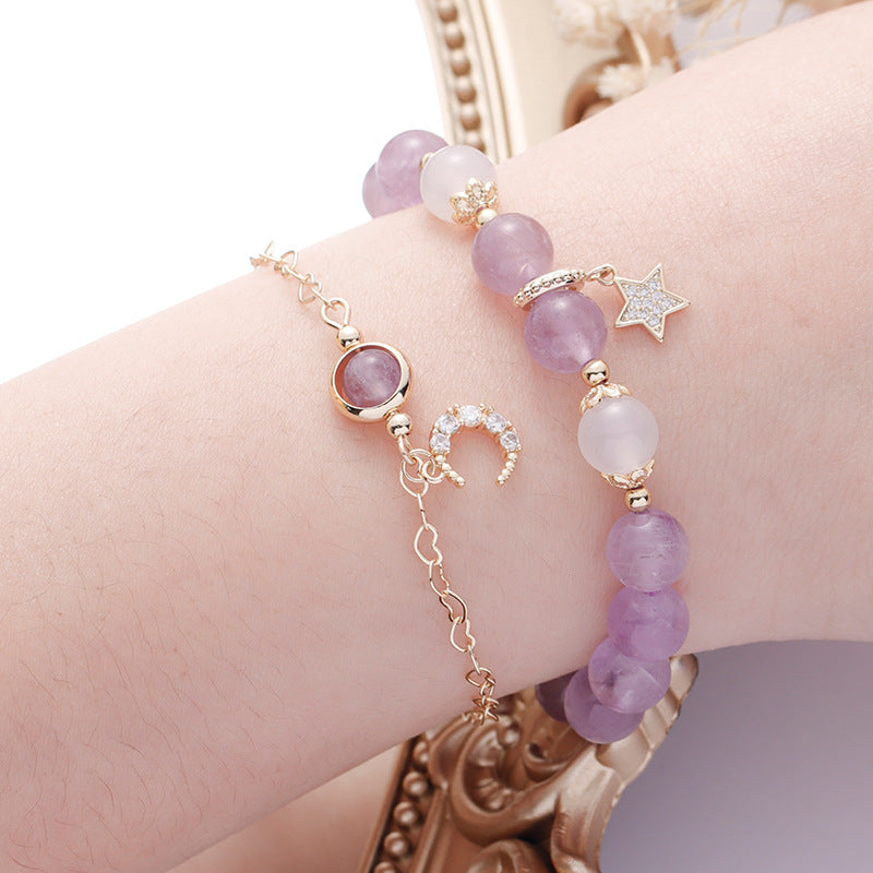 Lavender Amethyst Crystal Bracelet for Women – INS-Style Minimalist Love Charm | Handmade Friendship & Couple Gift Jewelry