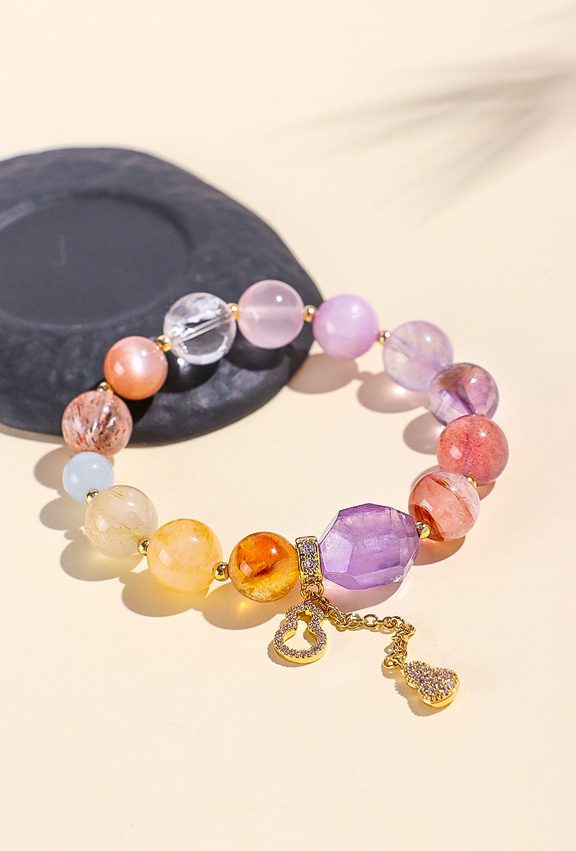 Natural Crystal Multi-Gem Amethyst Bracelet for Women Good Luck Hand String Jewelry