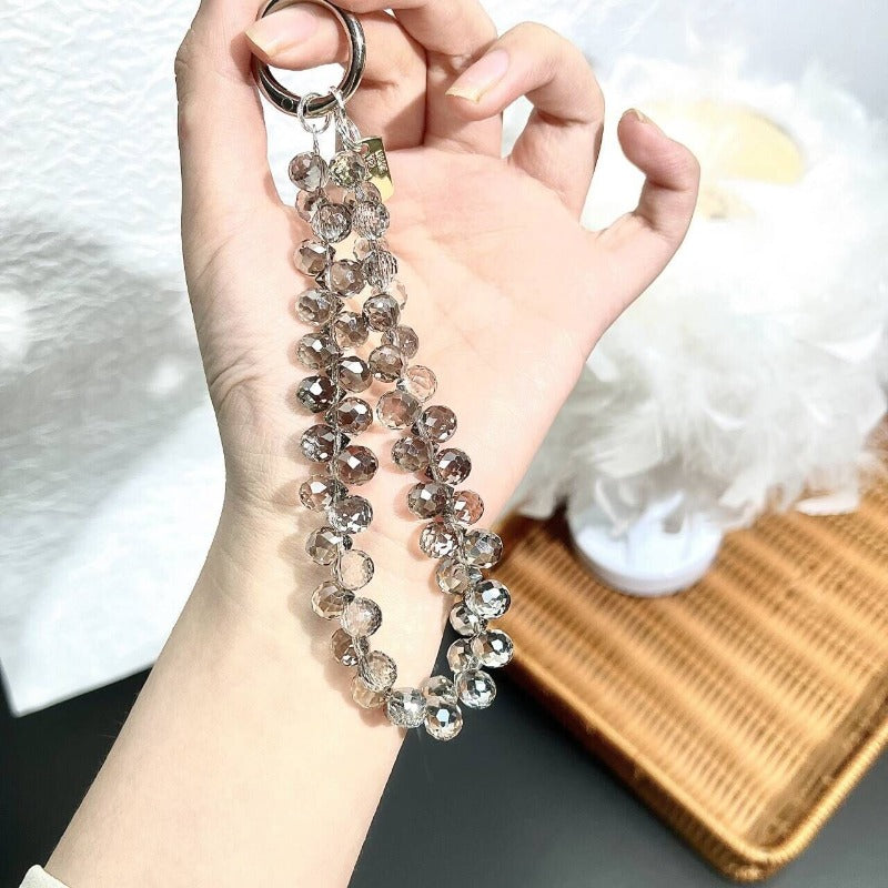 Luxury Premium Bling Bling Crystal Bead Hand Chain Wrist Short Lanyard with Clip Mobile Phone Case Keychain Bag Pendant for Female Girls