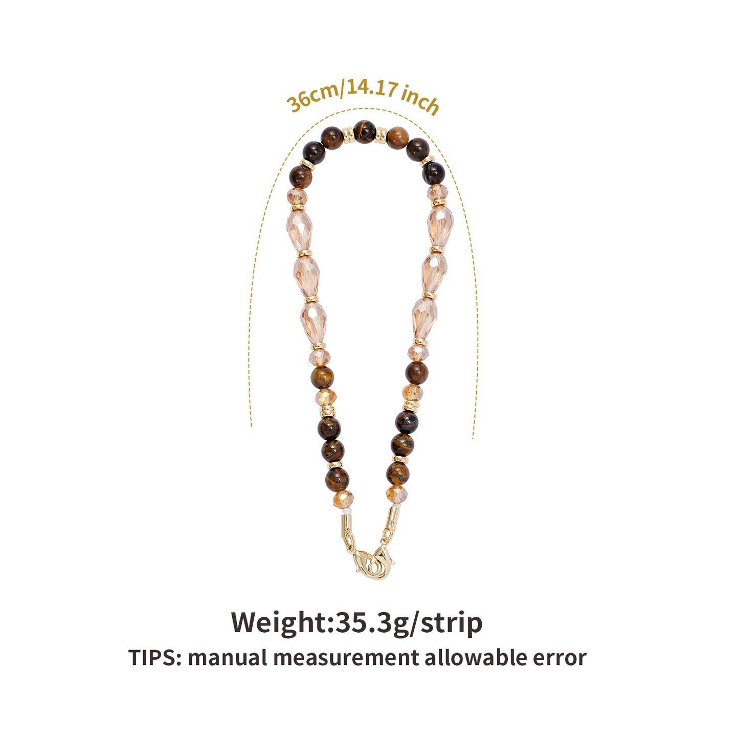 Semi-precious Yellow Tiger Eye DIY Phone Chain Beads Gold-plated Crystal Amazon Cross-border Beads Phone Hanging Chain Wholesale