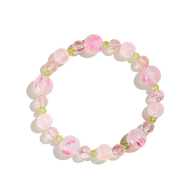Sakura Pink Crystal Beaded Bracelet for Women – New Chinese Style Jewelry with Strawberry Quartz & Peridot | Gift for Best Friend