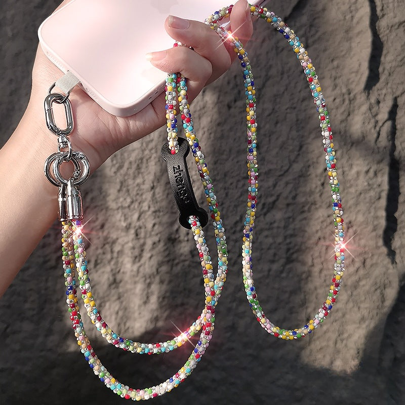 Crossbody flash diamond mobile phone lanyard ins female Xiaoxiangfeng outdoor long travel advanced sense mobile phone chain bag lanyard