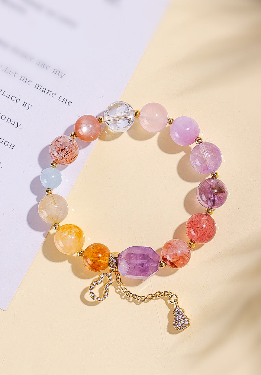 Natural Crystal Multi-Gem Amethyst Bracelet for Women Good Luck Hand String Jewelry