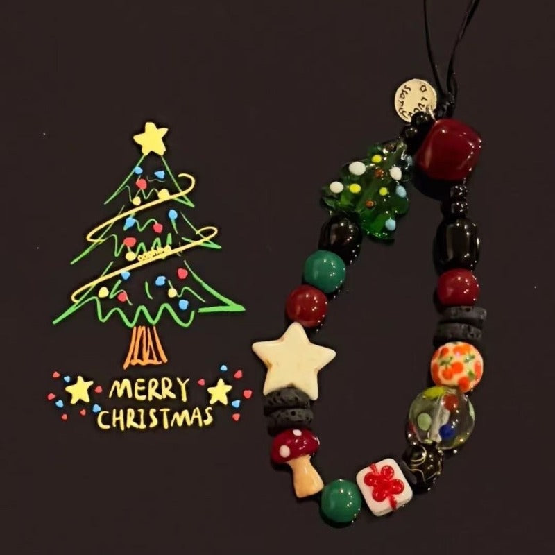 Christmas Beaded Camera Strap – Handmade CCD & Polaroid Wrist Strap, Festive DIY Phone Case Charm