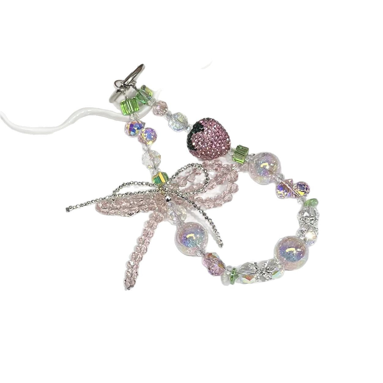 Sparkling Crystal DIY Short Phone Strap with Strawberry – Bling Bling Beaded Hand Chain for Phone, Bag & Key Charm, Airpods, Earbuds