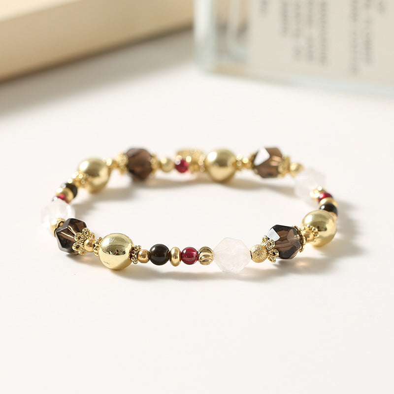 8mm tea crystal bracelet for girls ins wind lucky Nafu beaded bracelet 8mm white crystal copper plated 14K real gold