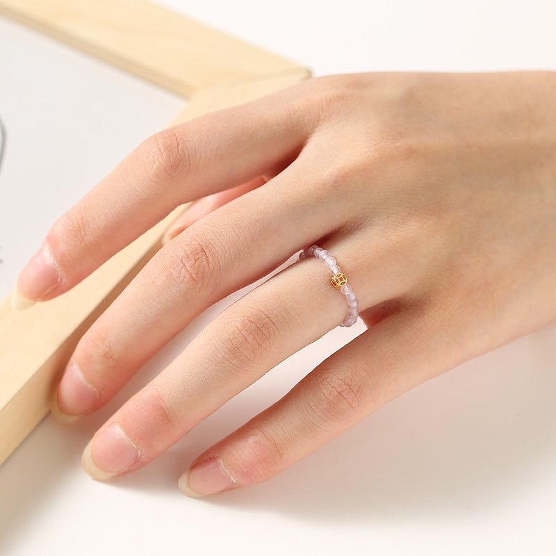2mm Dainty Rainbow Tourmaline Ring for Women – Gem Stone Crystal with Pearl Stack able Lucky Ring For Girls Decoration