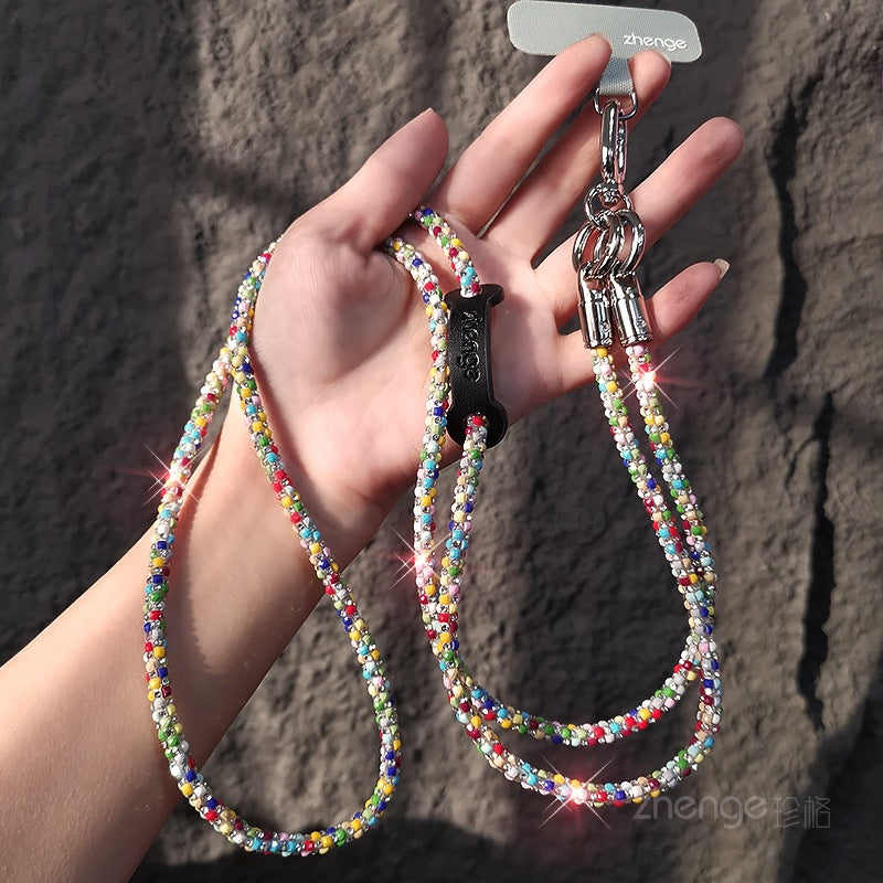 Crossbody flash diamond mobile phone lanyard ins female Xiaoxiangfeng outdoor long travel advanced sense mobile phone chain bag lanyard