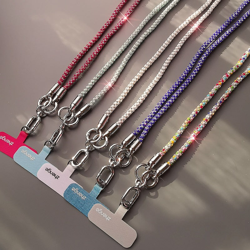 Crossbody flash diamond mobile phone lanyard ins female Xiaoxiangfeng outdoor long travel advanced sense mobile phone chain bag lanyard