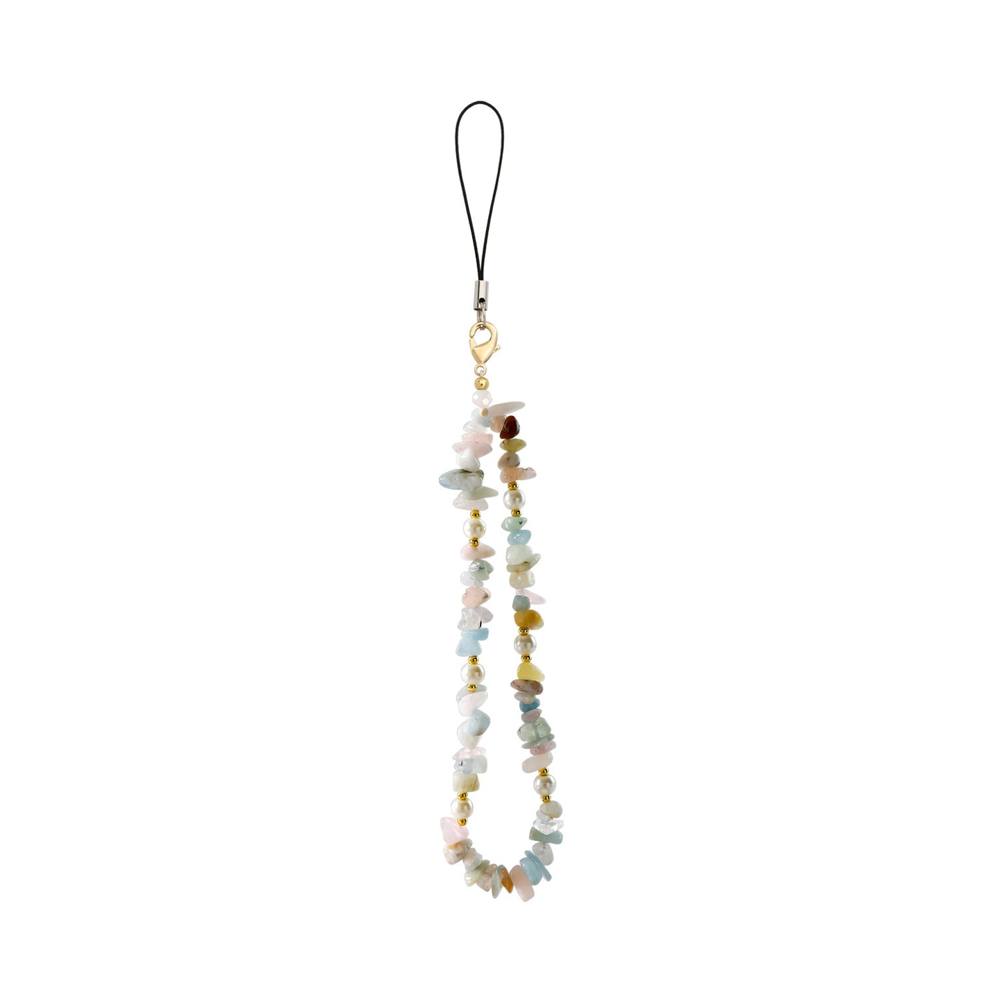 Natural Crystal Chip Stone Beaded Phone Lanyard – Raw Gemstone & Pearl Charm Strap for Phones, Wallets, Earbuds, Keys | Boho Chic Mobile Accessory