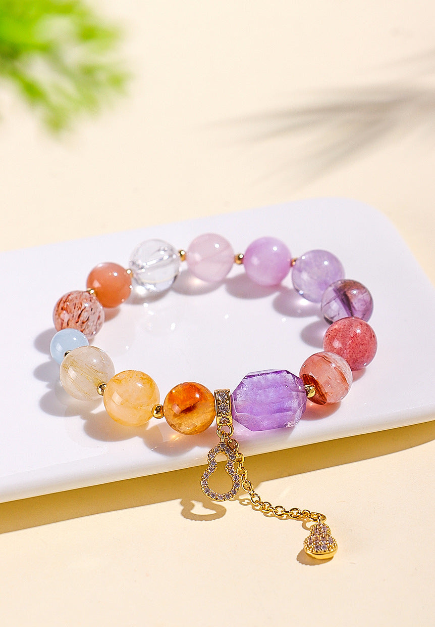 Natural Crystal Multi-Gem Amethyst Bracelet for Women Good Luck Hand String Jewelry