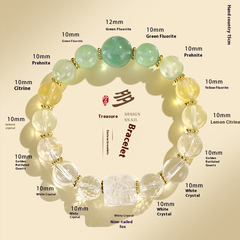 Elegant Crystal Cubic Zirconia Amulet Bracelet Nine Tailed Fox Beaded Bracelet Multi Gemstone Purple Aquamarine
