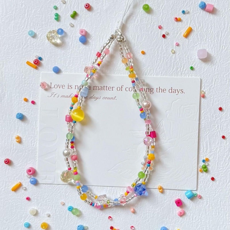 Colorful Dopamine Girl Seed Bead Phone Charm – DIY Chain for Phone Case, CCD Camera & Journaling Accessories