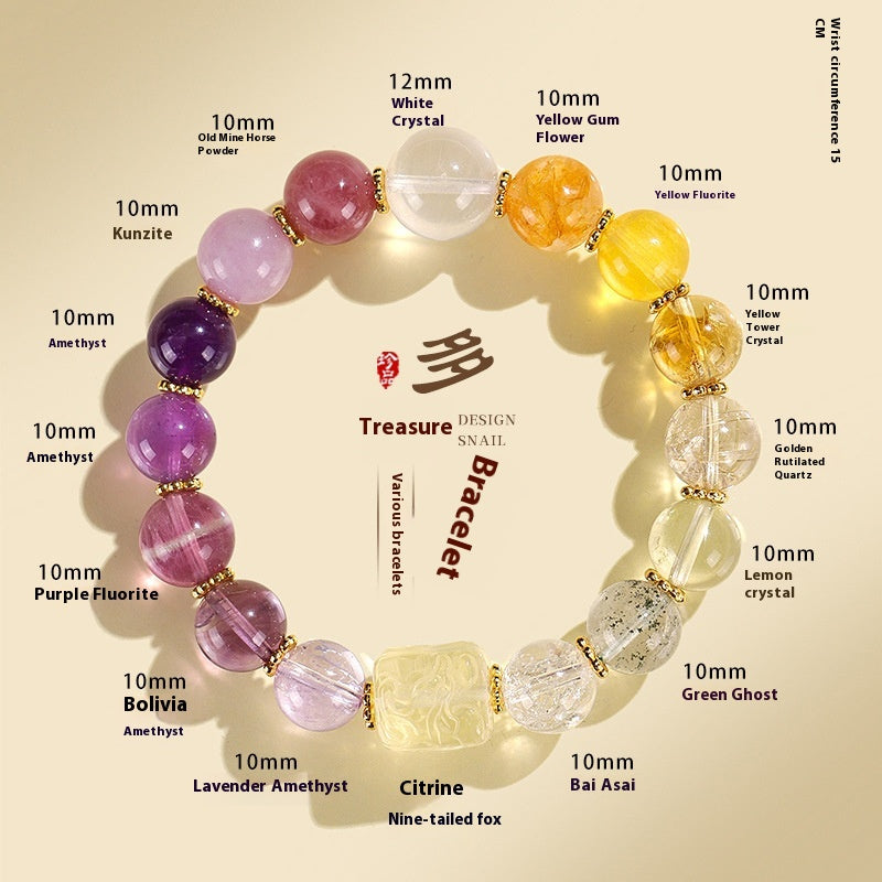 Elegant Crystal Cubic Zirconia Amulet Bracelet Nine Tailed Fox Beaded Bracelet Multi Gemstone Purple Aquamarine