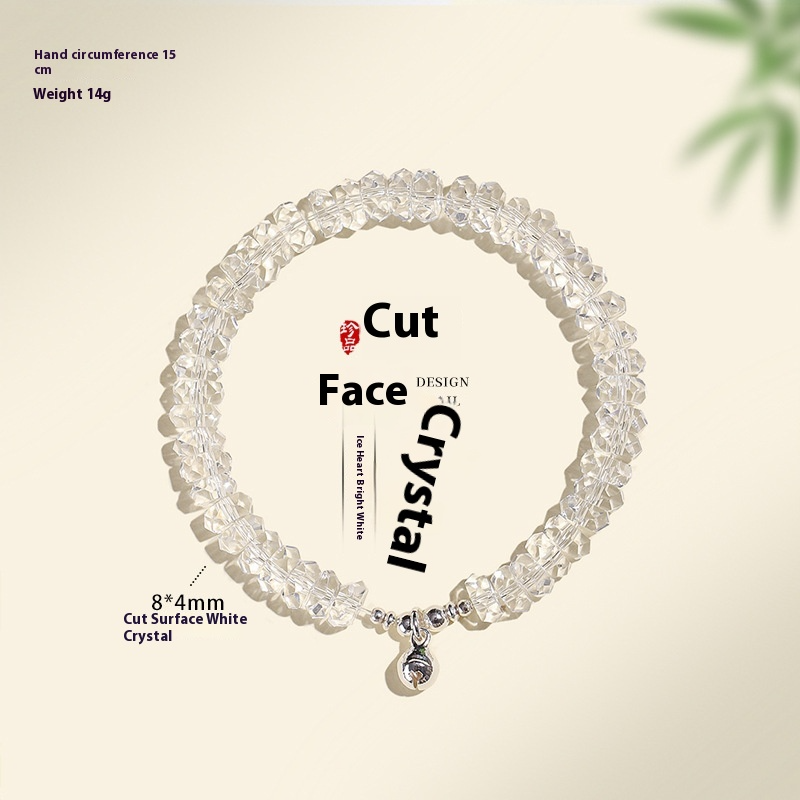4×8mm Faceted White Crystal Bracelet – Minimalist Elegant Ice-Clear Beaded Jewelry for Women, Friendship Girl Student Gift