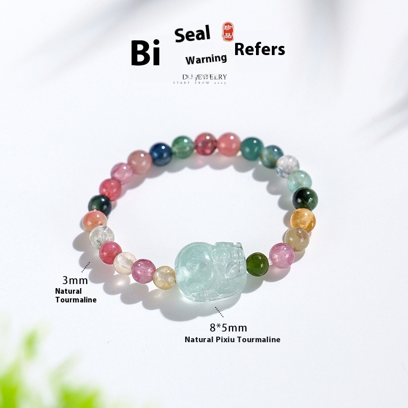3mm Natural Tourmaline Pixiu Beaded Ring for Women – Adjustable Feng Shui Lucky Charm Ring | Dainty Crystal Jewelry