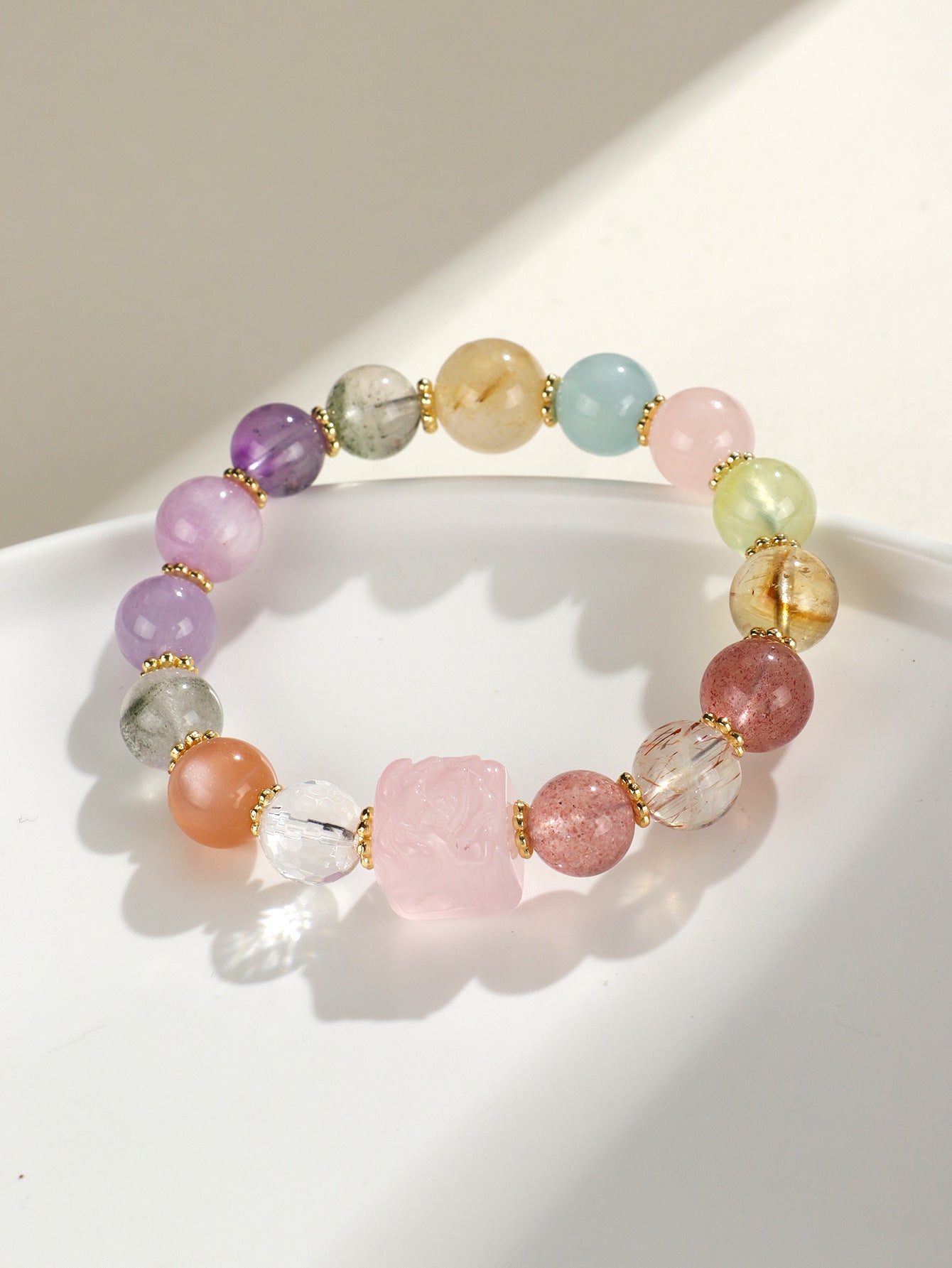 Elegant Crystal Cubic Zirconia Amulet Bracelet Nine Tailed Fox Beaded Bracelet Multi Gemstone Purple Aquamarine