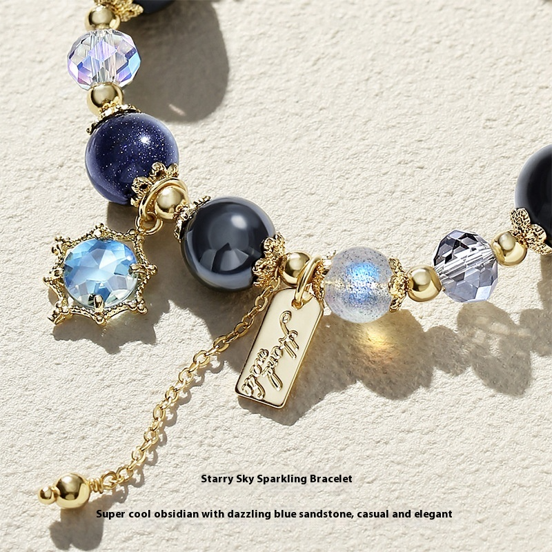 Galactic Obsidian & Blue Goldstone Bracelet – Women’s Cosmic Energy Stone Jewelry with Hematite & Moonstone Girls' bracelets