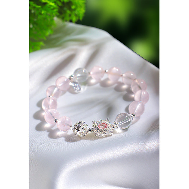 10mm Natural Rose Quartz stone of love Beaded Bracelets for Women – Cute INS Style Crystal Jewelry for Girls, Students & Best Friends