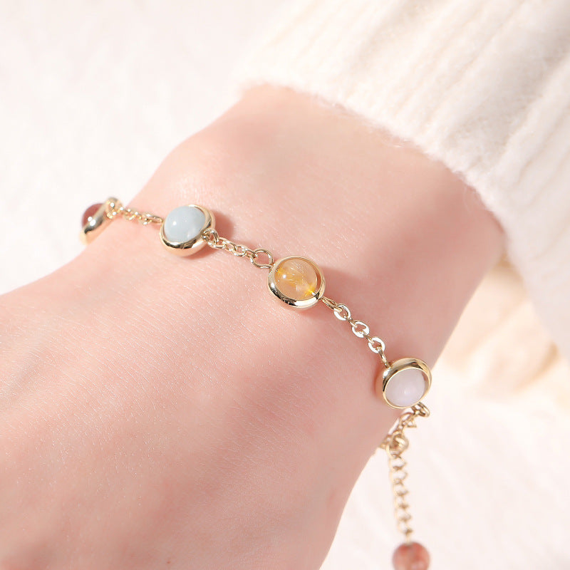 Korean Sweet Style Rainbow Crystal Bracelet – Colorful Candy Beads for Women, Fairycore Lucky Charm Handmade Jewelry