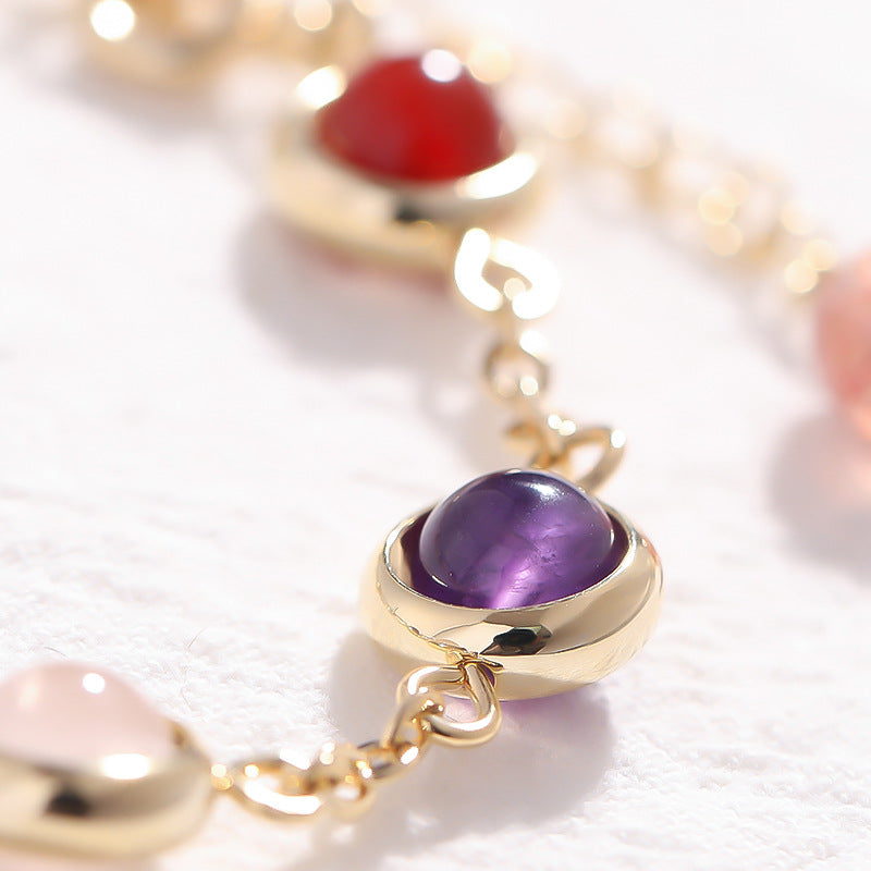 Korean Sweet Style Rainbow Crystal Bracelet – Colorful Candy Beads for Women, Fairycore Lucky Charm Handmade Jewelry