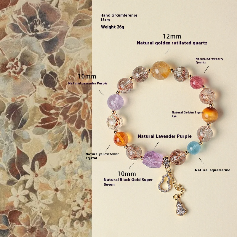 Natural Black Golden Super Seven Crystal Bracelet – Women’s High-End Multi-Gemstone Beaded Jewelry with Rutile Quartz & Amethyst