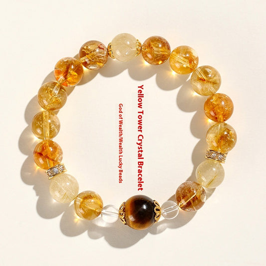 Fortune-Attracting Natural Yellow Pagoda Crystal Golden Tiger's Eye Tumbled Stone Beaded Crystal Bracelet for Women, Yellow Tiger Eye Jewelry  Protect confidence