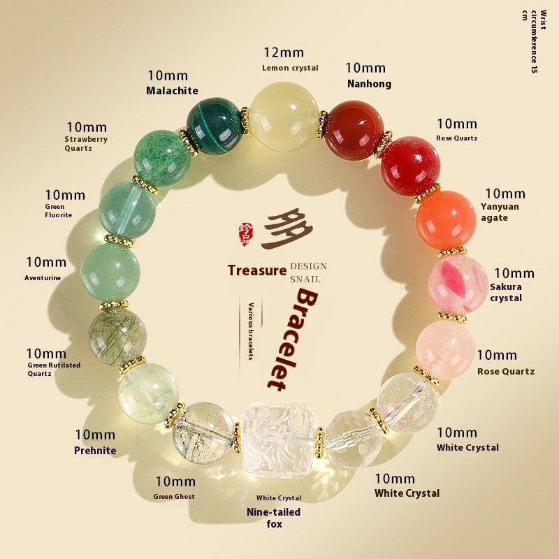 Elegant Crystal Cubic Zirconia Amulet Bracelet Nine Tailed Fox Beaded Bracelet Multi Gemstone Purple Aquamarine