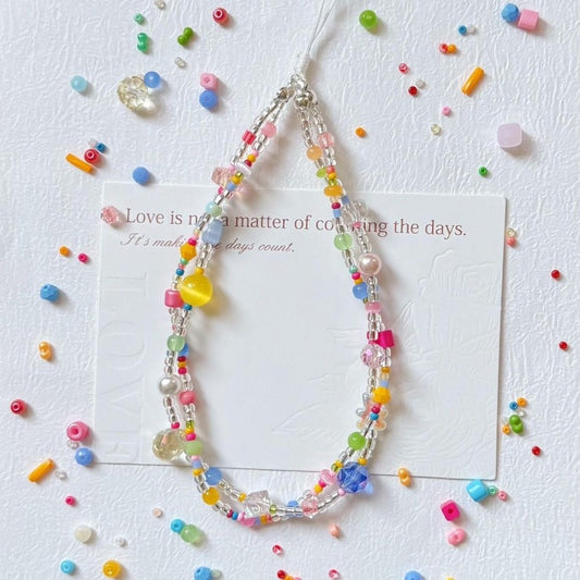 Colorful Dopamine Girl Seed Bead Phone Charm – DIY Chain for Phone Case, CCD Camera & Journaling Accessories
