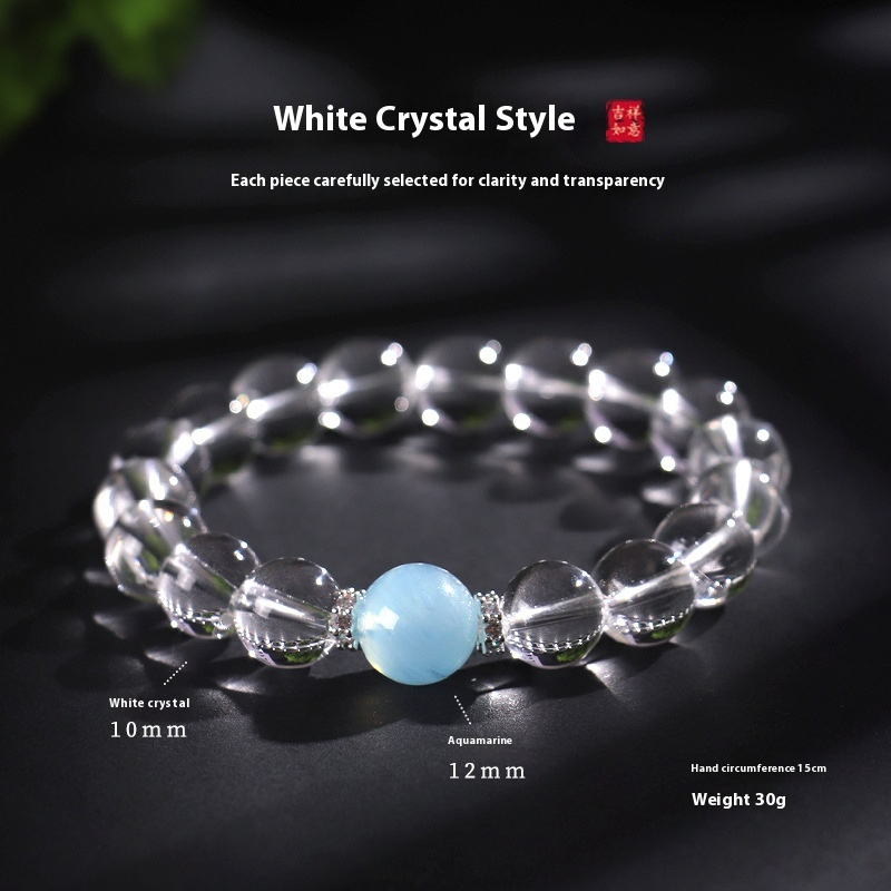 Clear Quartz & Aquamarine Beaded Bracelet – 8/10/12mm Crystal Jewelry for Women | Elegant Energy Healing Hand Chain