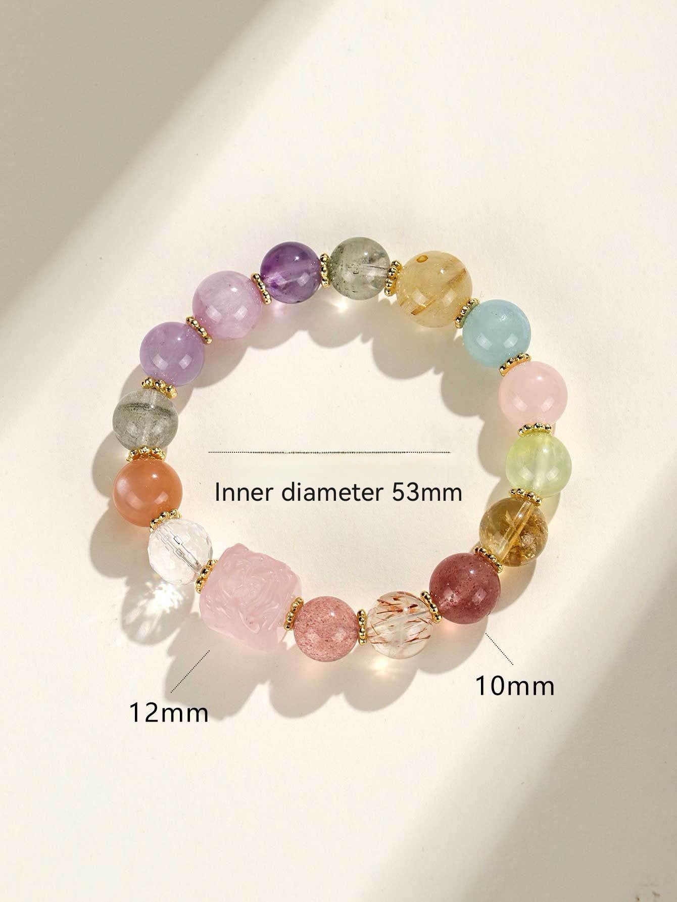 Elegant Crystal Cubic Zirconia Amulet Bracelet Nine Tailed Fox Beaded Bracelet Multi Gemstone Purple Aquamarine