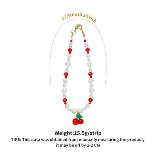High-end Fashion Cherry Phone Chain Beaded INS Style Korean Version Girl Style Anti-lost Pearl Phone Pendant