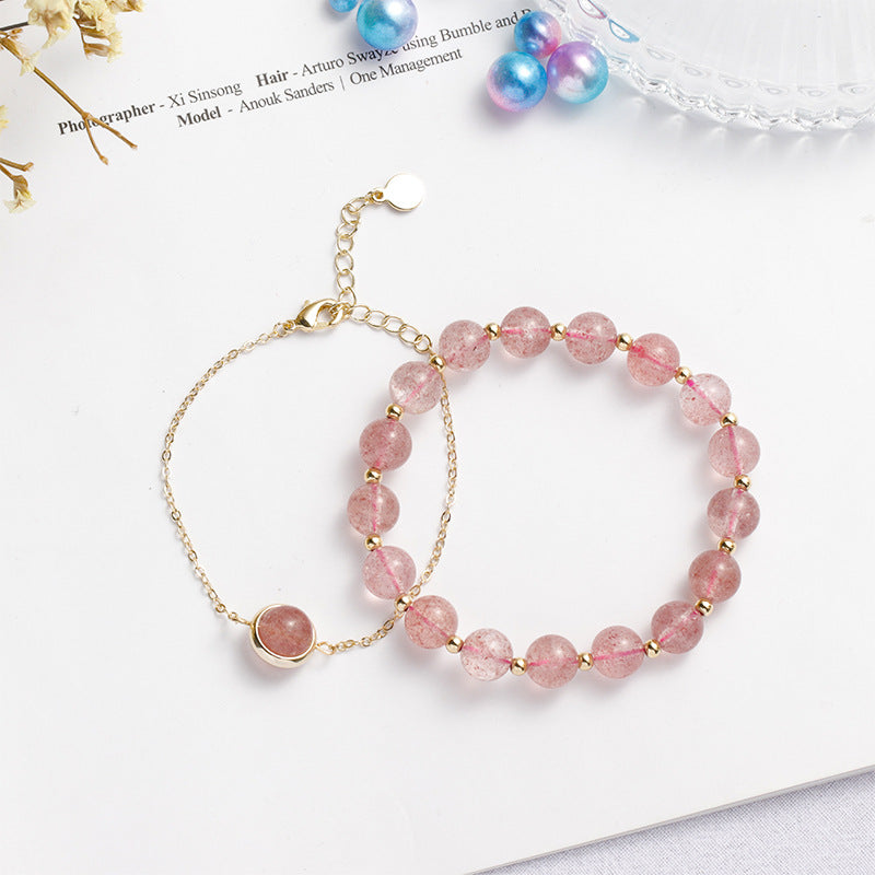 Strawberry Quartz & Rose Quartz Double Layer Bracelet – Lucky Pink Crystal Charm for Women | Attract Love & Custom Design Available