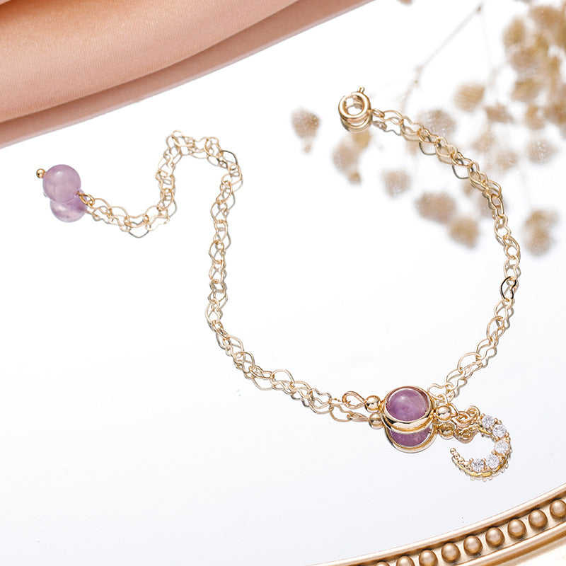 Lavender Amethyst Crystal Bracelet for Women – INS-Style Minimalist Love Charm | Handmade Friendship & Couple Gift Jewelry