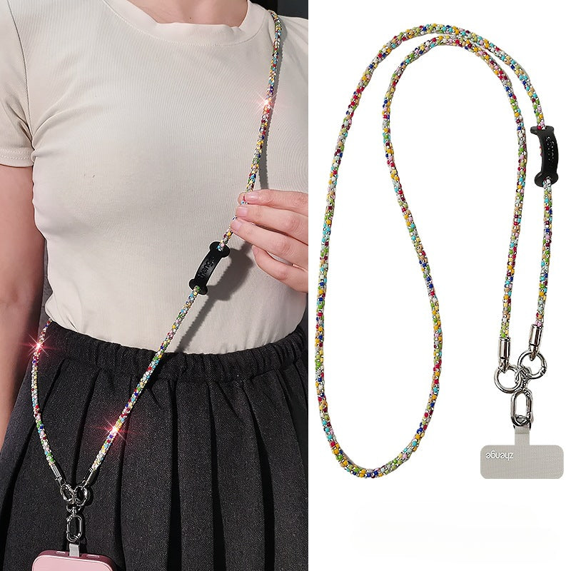 Crossbody flash diamond mobile phone lanyard ins female Xiaoxiangfeng outdoor long travel advanced sense mobile phone chain bag lanyard