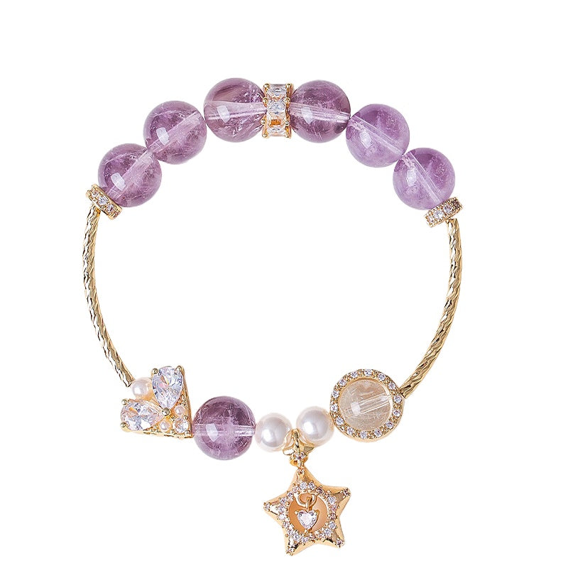 10mm Natural Bolivian Amethyst Star Beaded Bracelet – Elegant Purple Crystal Jewelry for Women | Christmas Gift Idea Lover's Present