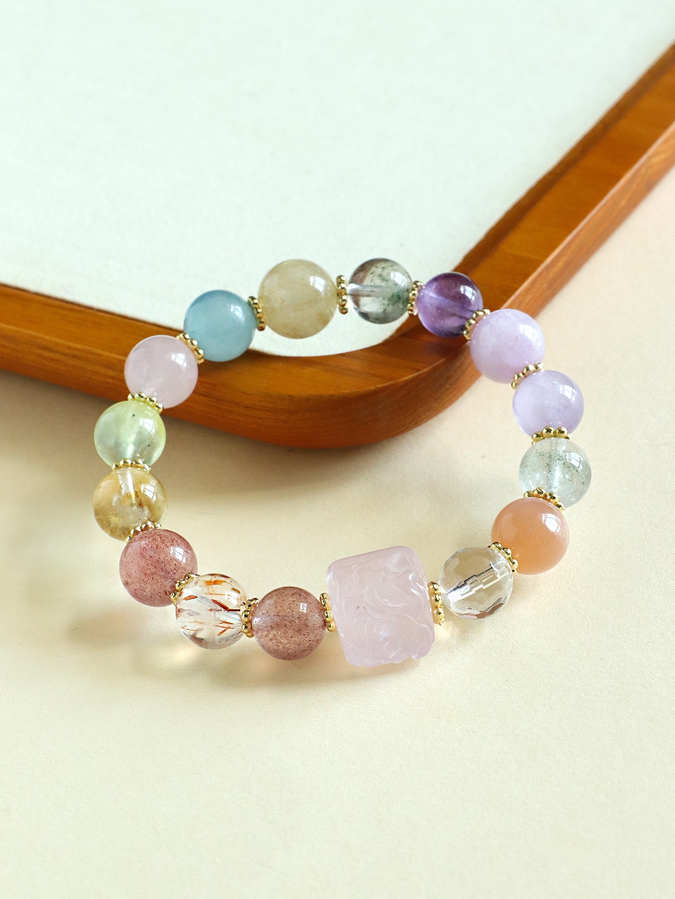 Elegant Crystal Cubic Zirconia Amulet Bracelet Nine Tailed Fox Beaded Bracelet Multi Gemstone Purple Aquamarine