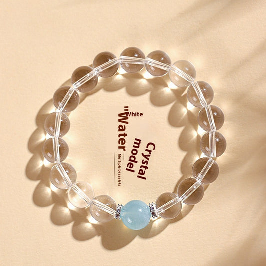 Clear Quartz & Aquamarine Beaded Bracelet – 8/10/12mm Crystal Jewelry for Women | Elegant Energy Healing Hand Chain
