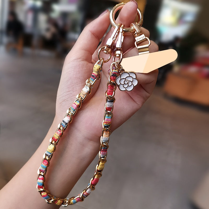legant Chanel-inspired camellia phone strap with metal chain and charm/Long Crossbody Phone Strap / Lanyard for iPhone and Android Phone