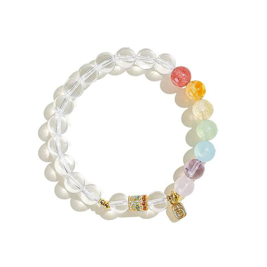 6MM-8MM White Crystal Multi-Color Scripture Beaded Bracelet for Women – Sweet Rainbow Amethyst Multi-Stone Spiritual Jewelry