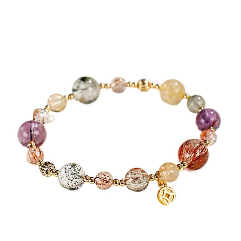 Black Gold Super Seven Crystal Bracelet for Women – Luxury Amethyst Pixiu Beaded Jewelry | High-End Niche Design