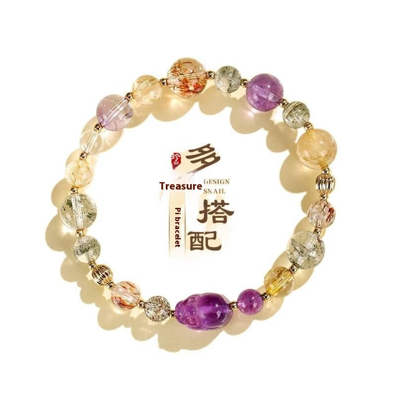 Black Gold Super Seven Crystal Bracelet for Women – Luxury Amethyst Pixiu Beaded Jewelry | High-End Niche Design
