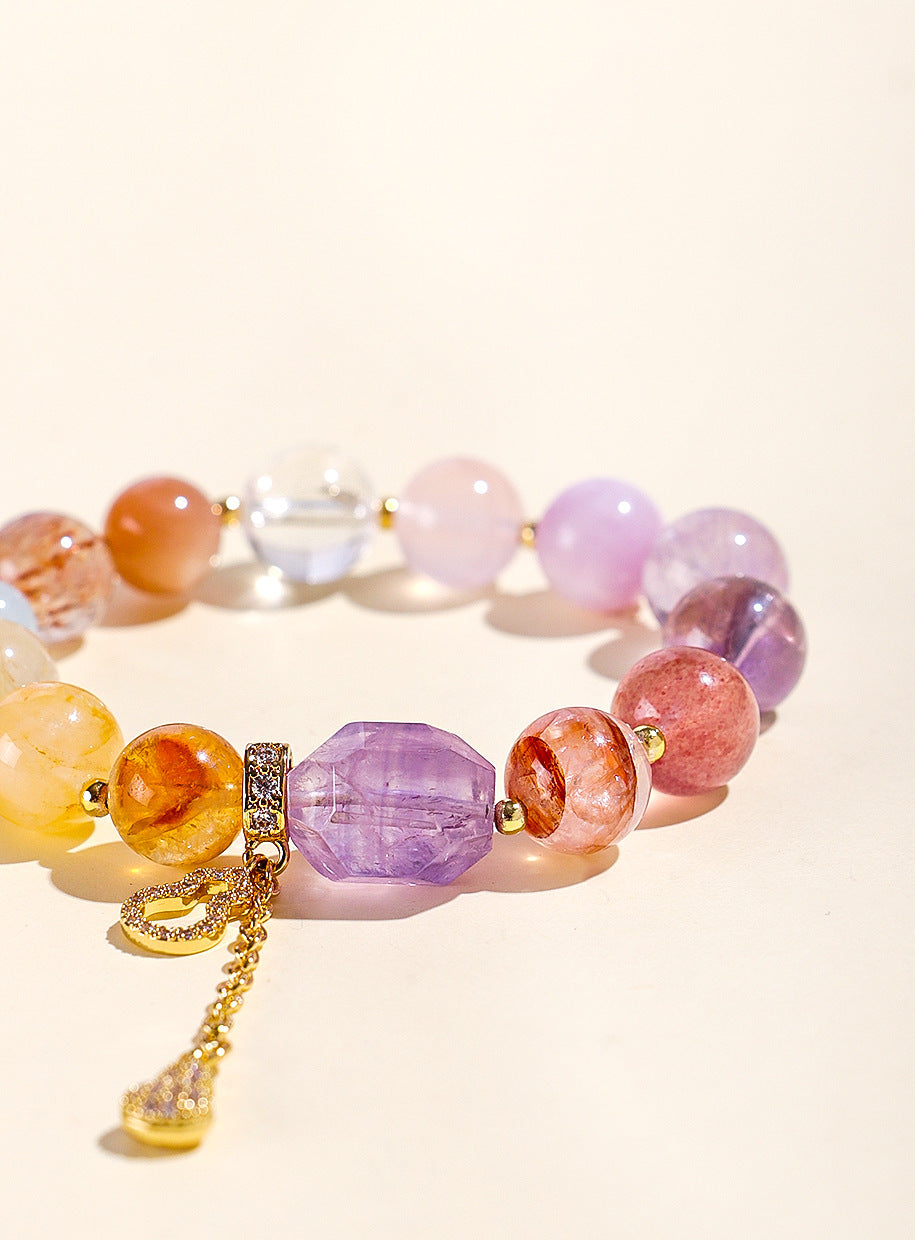 Natural Crystal Multi-Gem Amethyst Bracelet for Women Good Luck Hand String Jewelry