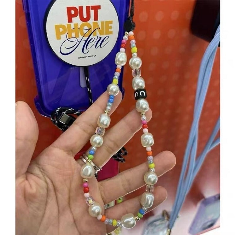 Rainbow Pearl Phone Strap – Trendy INS Style Beaded Chain for Case, Bag & Key Accessories