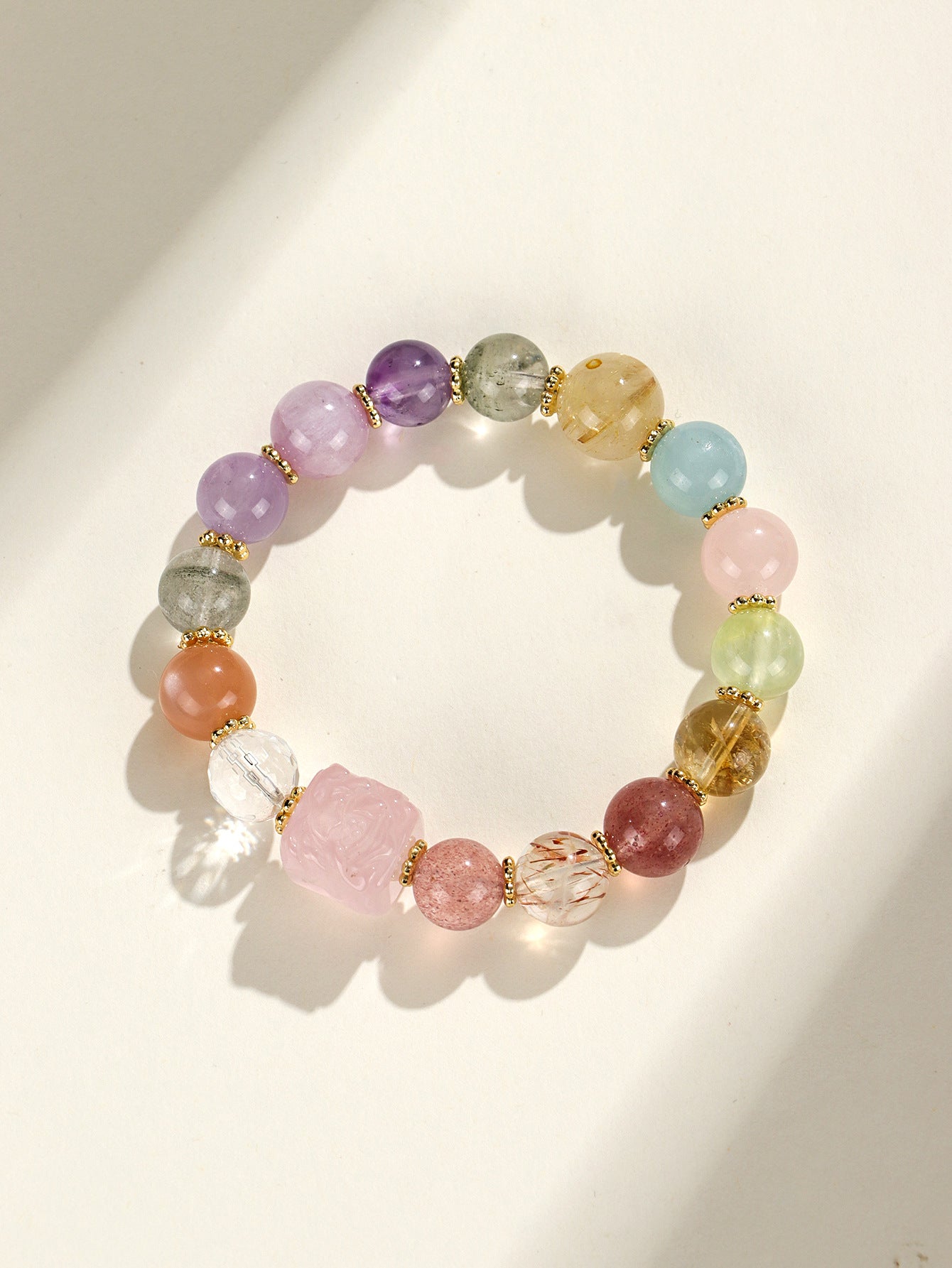 Elegant Crystal Cubic Zirconia Amulet Bracelet Nine Tailed Fox Beaded Bracelet Multi Gemstone Purple Aquamarine
